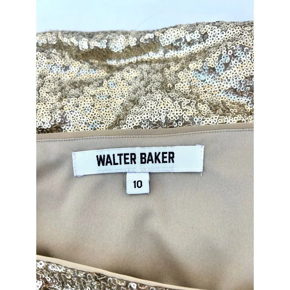 Walter Baker Mallory Mini Skirt Short Gold Sequins Glam Going Out 10 Sparkly